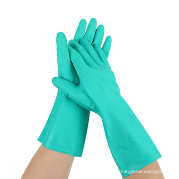 Guantes de nitrilo de trabajo de seguridad resistente a los productos químicos verdes